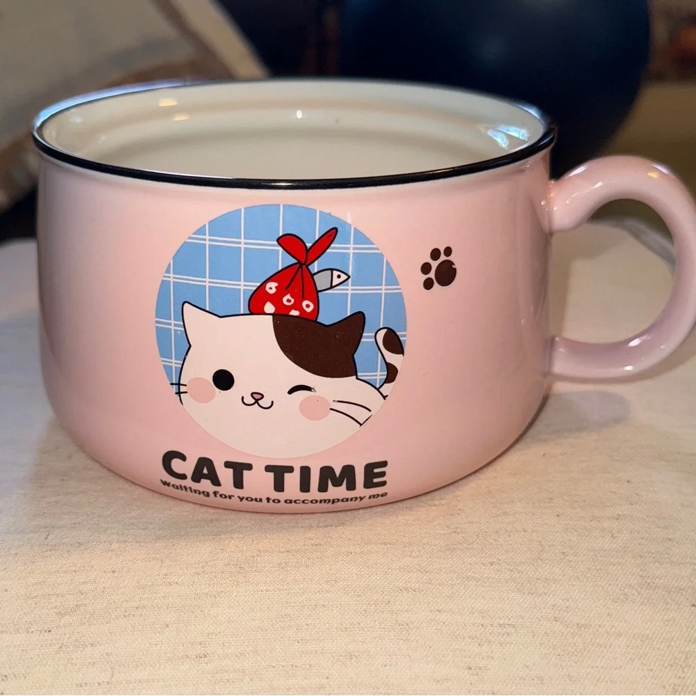 WHJY Cute Ramen Bowl Kitty Ramen Bowl no Lid, Microwavable Ramen Cooker NWOT
